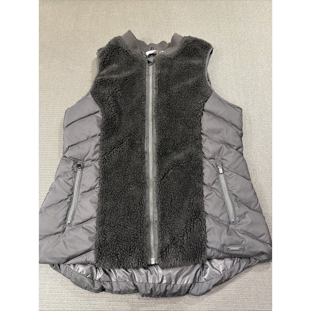 ATHLETA Size Large Down Quilted Tundra Vest Black/ Faux Fur 866690-01